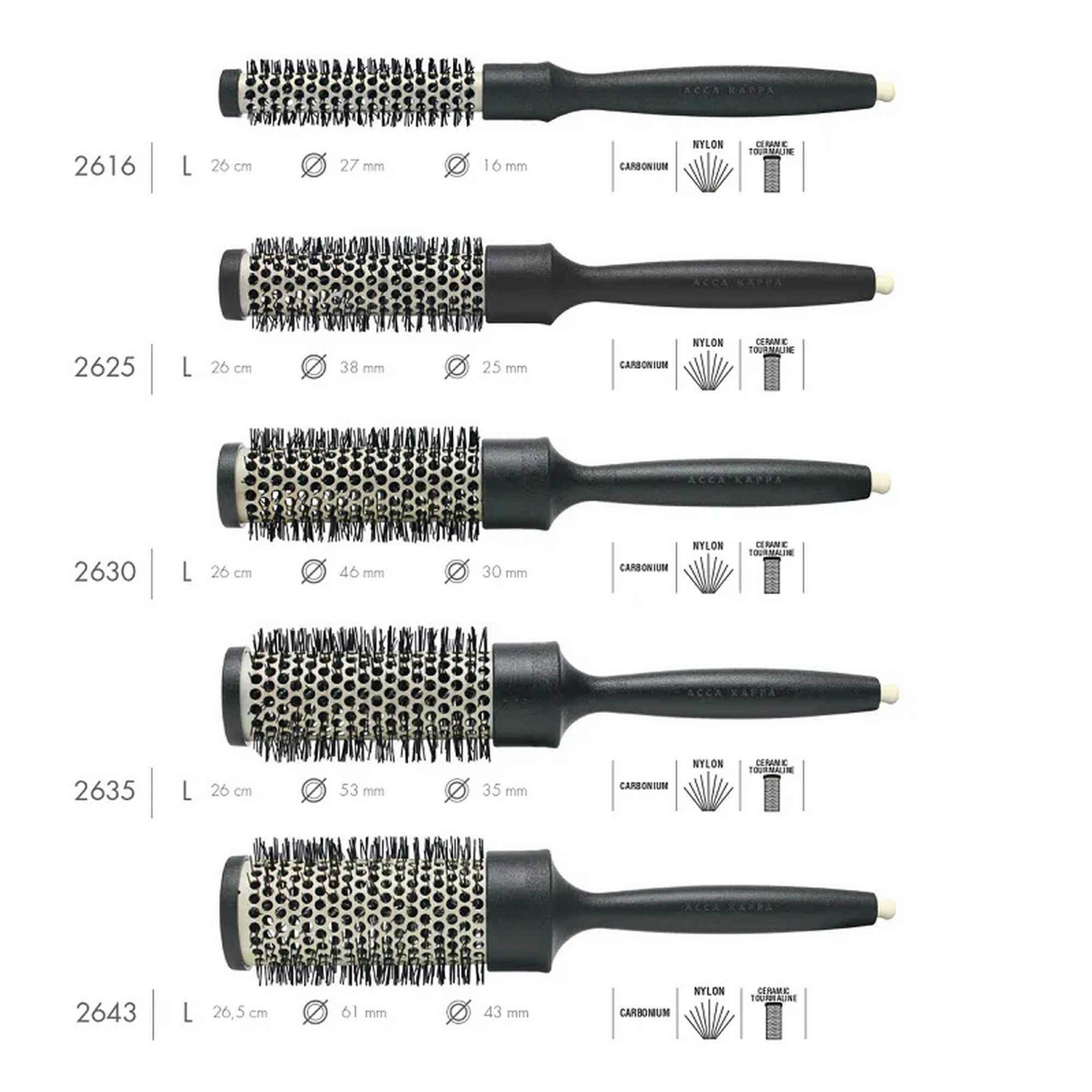 Acca Kappa Tourmaline Comfort Grip Brush Carbon Fibre